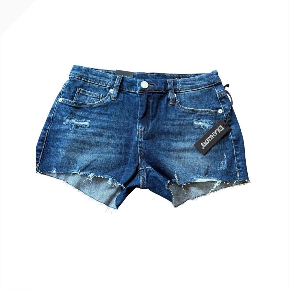 Blank NYC The Astor Cut-Off Denim Shorts Dark Wash Distressed Raw Hem Size 26